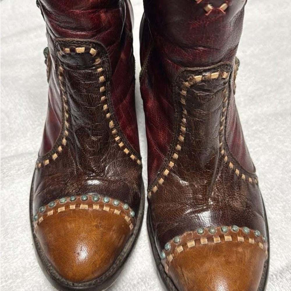 Old Gringo Burgundy and Brown Embellished Ankle Boots - Picture 2 of 7